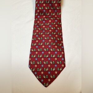 Salvatore Ferragamo Bird Flower Novelty Print Red Tie